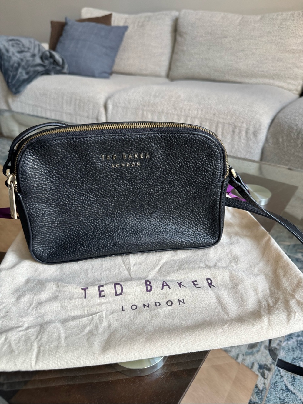 Ted Baker Black Pebbled Leather Camera Bag Crossbody